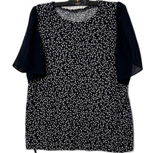 LOFT Navy and White Patterned Blouse Size XL